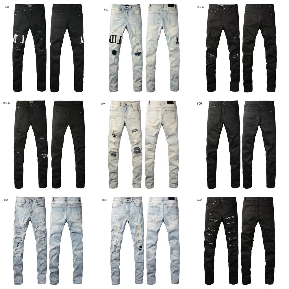 Mirror quality Luxurys Designers AmirirJeans Distressed Fashion Men's Biker Hole Stretch Purples Denim jean Casual Jean Men Skinny Pants Elasticit Trousers