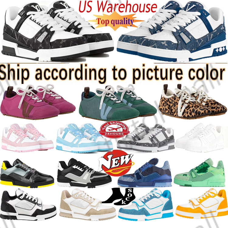 Designer shoes louis vuitton shoes Virgil Skate trainers Casual shoes denim canvas leather green red blue letter fashion platform mens womens low trainers Size 36-45