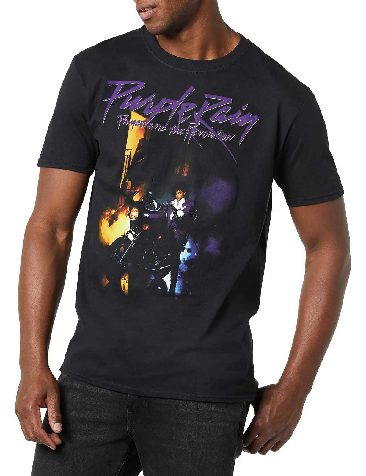 2025 Summer Rapper Prince and Purple Rain Black T-shirt Mens Hip-hop Retro Punk Cotton Short-sleeved Casual Loose Top X251218