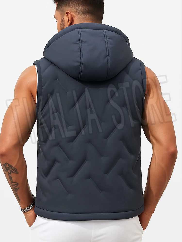 Mens Hooded Vest Fleece Lined Warm Winter Sleeveless Jacket Cotton Padded Zip Up Waistcoat Casual Outerwear for Cold WeatherG251218