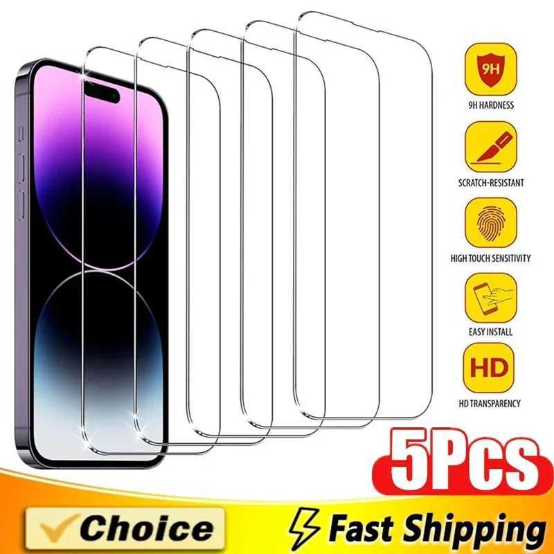 5Pcs Tempered Glass For iPhone 15 13 11 12 14 Pro Max Mini Screen Protector For IPhone 16 17 8 Plus X XR XS MAX Protective Glass G251218