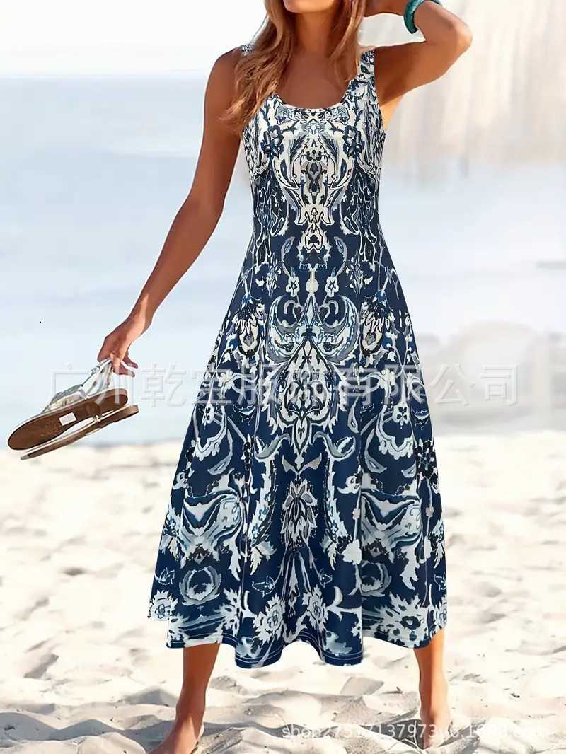 2025 New Arrival Women's Sleeveless Digital Print Casual Long Dress for European and American FashionX240912