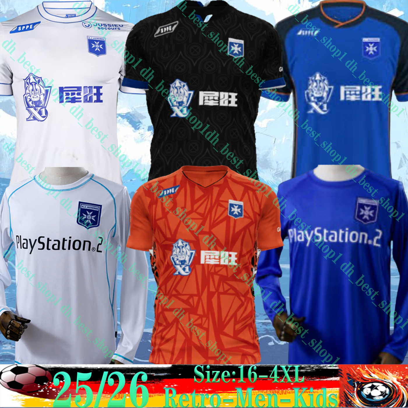 25 26 maillot de foot Auxerre soccer jerseys 2025 2026 03 04 Home Gauthier Hein a Sakhi Alexis Trouillet Gaetan Charbonnier Mathias Autret football shirts Men kids kit