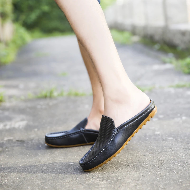 Summer Men Casual Loafers Fashion Breathable Genuine Leather Slippers Outdoor Light Mules Cool Half Shoes Italian Sandals 251217 - view 7