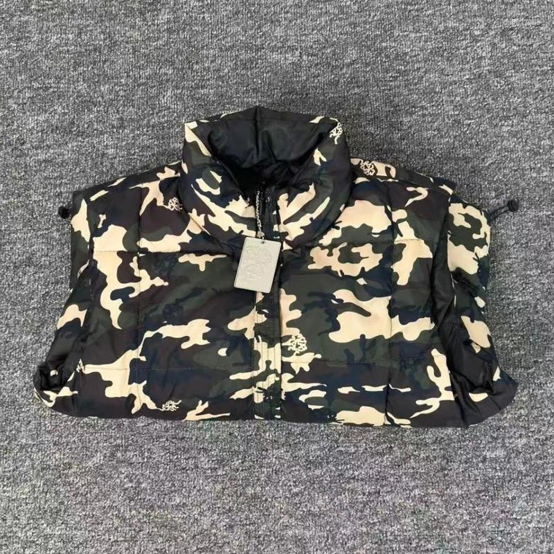 Men's Down Style Waistcoat Double Sided Wear Vest High Street Hip Hop Loose Camouflage Print Padded Jacket Men Women