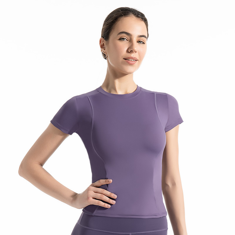 Women's Slim-Fit Breathable Yoga Short-Sleeve T-Shirt - Lightweight, Sweat-Wicking, Quick-Drying Athletic Top for Running & Gym Workouts