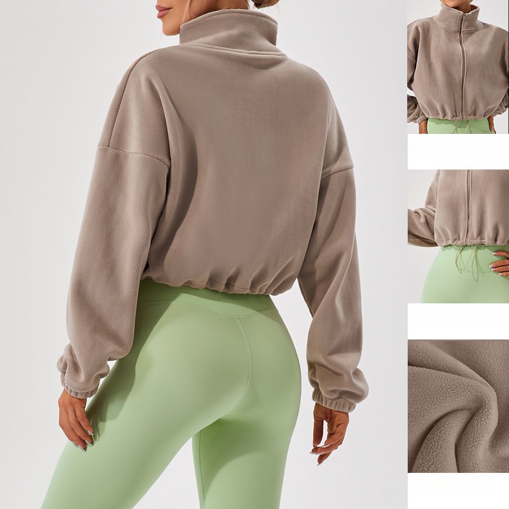 Women Yoga Winter Outdoor Lamb Wool Sports Jacket Women's Stand-up Collar Loose Velvet Warm Running Casual Short Coat