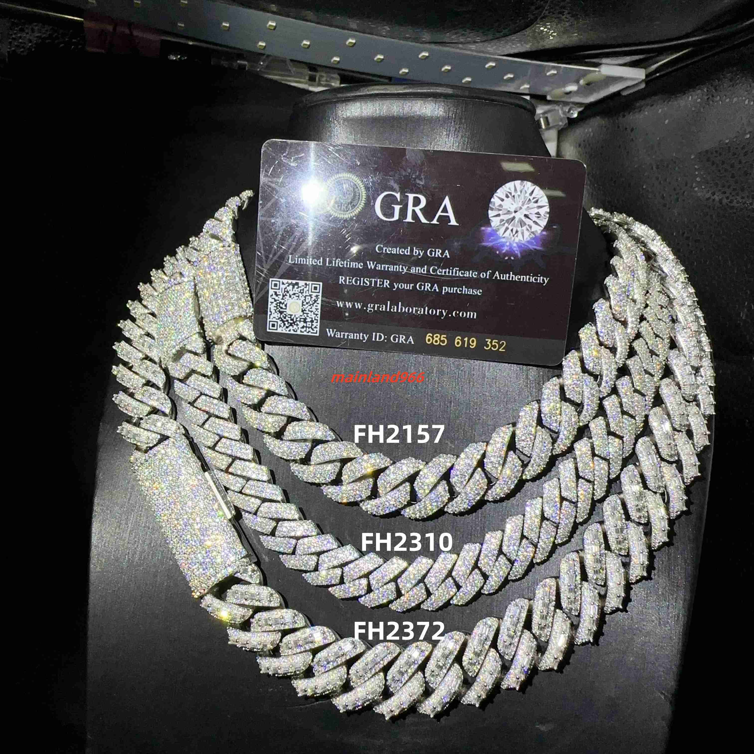 15mm 16mm 20mm Sterling Silver 925 VVS Moissanite Diamond Hip Hop Jewelry Iced Out Miami Cuban Link Chain Necklace