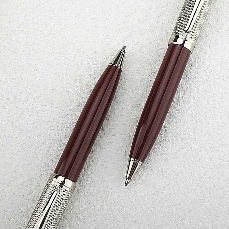 Metal Ballpoint Pen Stainless Steel Gel Pens 07mm Blue Ink Student School Stationery Supplies Silver Writing Pen Y251218