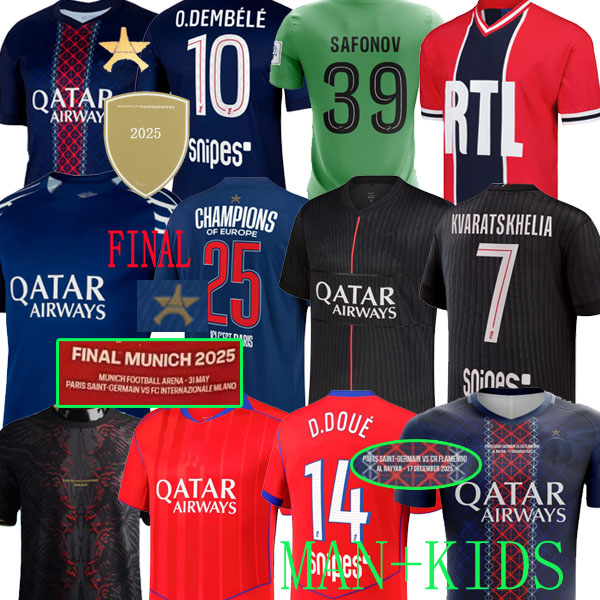 2025 4XL maillot de foot Kvaratskhelia soccer jerseys 4th 1975 NEVES HAKIMI football shirt 24 25 26 hommes BARCOLA Zaire-Emery O.Dembele PARIS Fourth PSGES ZABARNYI S