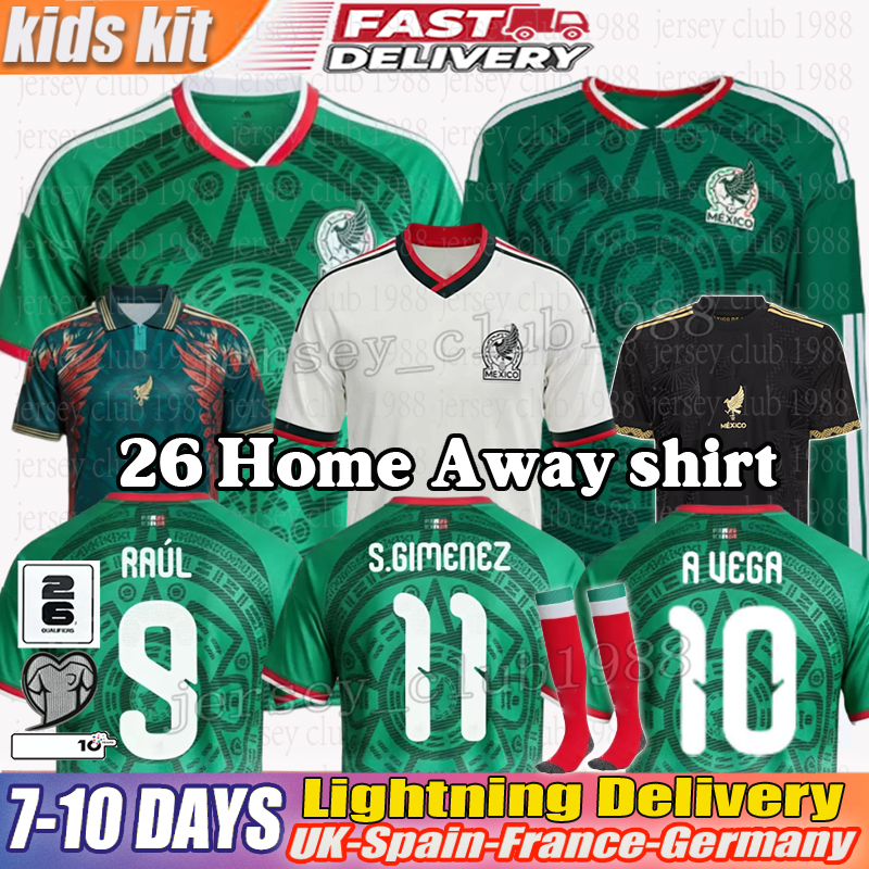 2026 Mexico Jersey S.GIMENEZ A.VEGA RAUL E.ALVAREZ C.MONTES O.PINEDA R. ALVARADO Football Shirt Men Kids kit Kits Unifor 25 24 Mexico Soccer Jerseys