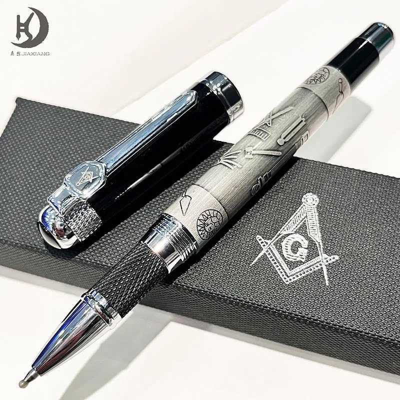 Masonic Symbols Noblest Ancient Silver Heavy Weight Silvery Clip Masonic Writing rollerball Pen With Gift Box Y251218