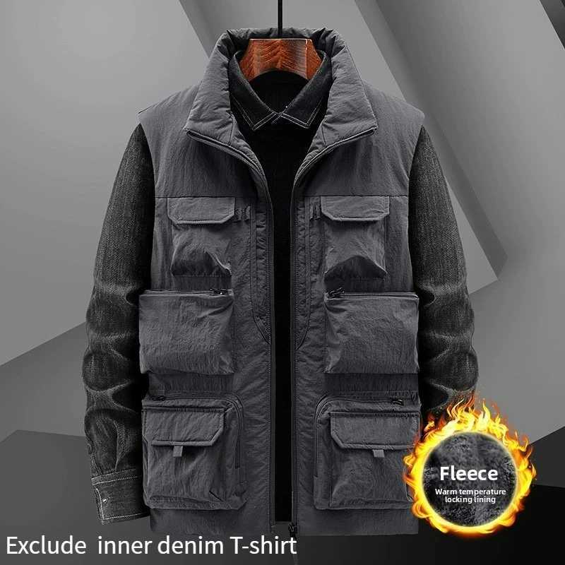 For 120kg Mens Keep Warm Fleece Work Sleeveless Jacket Slim Fit Windbreaker Many Pocket Jacket Men Winter Sleeveless JacketsG251218