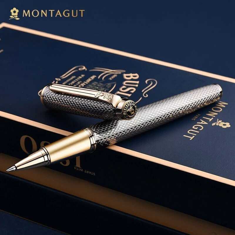 Montagut Luxurious Silver And Golden Trim Iridium Roller Ball Pen Business Stationery Writing Gift Pen With Gift Box Y251218