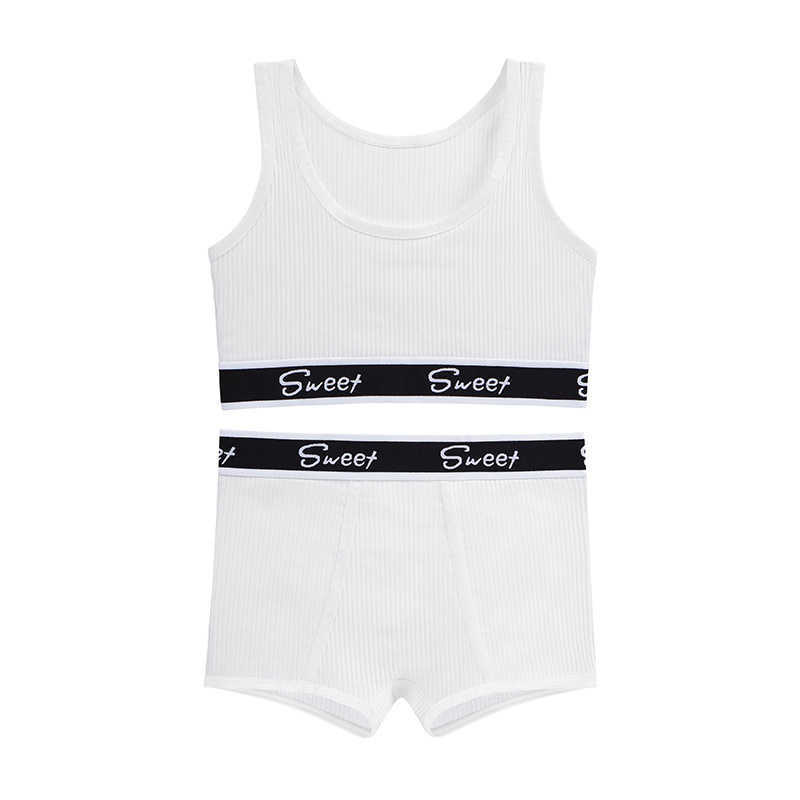 European and American sexy girl fitness pure cotton women's underwear wide-edged letter sports bra mid-waist briefs bra set L251218