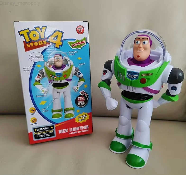Disney Toy Story Buzzlightyear Cartoon Figure Model Toys Pixar Electric Walking Light Robot Doll Action Doll Kids Birthday Gift H251218