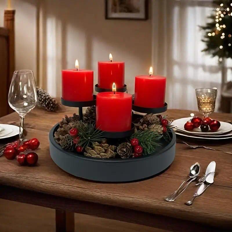 Candle Holders Christmas Holder Round Tray Metal Centerpieces For Tables Holiday Party Decorations Wedding H260310