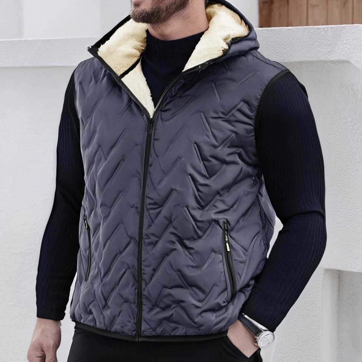 Mens autumn and winter thickened down vest with hood comfortable and warm suitable for daily life shopping and travelG2512181