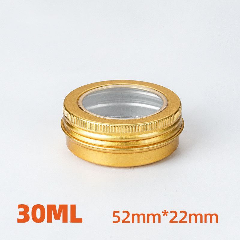 200pcs 30ml Gold Round Aluminum Jar with clear Window Lid 30g DIY Lip Balm Storage Container Tin Box