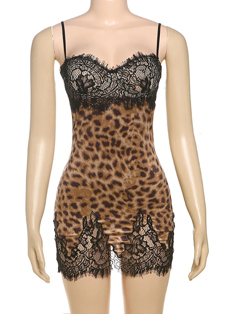 JULISSA MO Patchwork Printed Leopard Lace Women Mini Dress Spaghetti Strap High Waist Dress Summer Slim Elegant Party Club Dress 251217