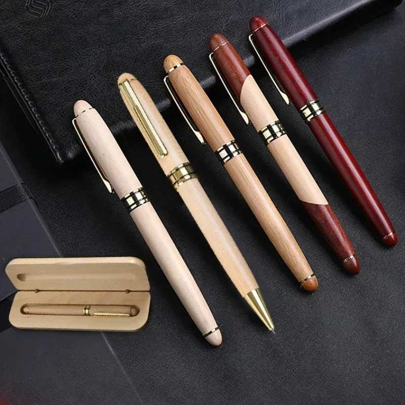 Cust Bamboo Wooden Signature Ballpoint Pen Laser Personalize Cpany Name Maple Beech Wood Business Graduation Box Gift Y251218
