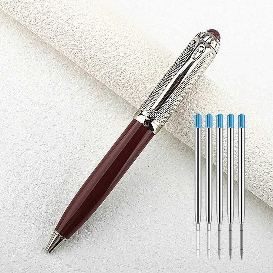 Metal Ballpoint Pen Stainless Steel Gel Pens 07mm Blue Ink Student School Stationery Supplies Silver Writing Pen Y251218