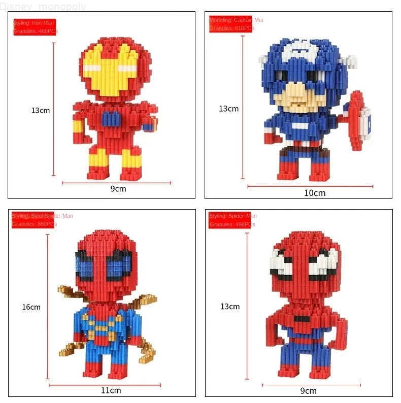 Disney Sanrio Building Block Toys Cartoon Characters Mario Katie Cat Small Particle Assembly Educational toy Spider-Man H251218