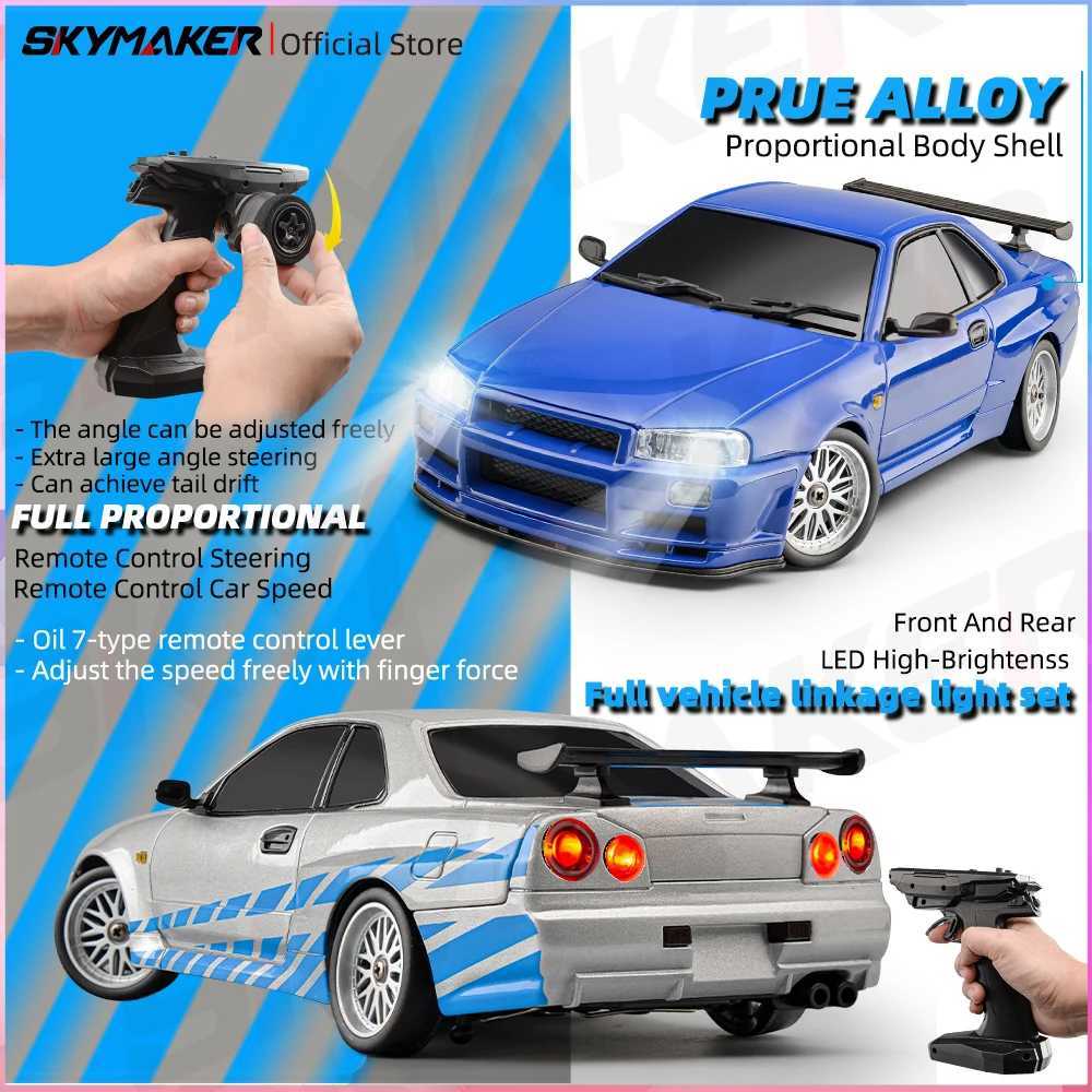 Skymaker LD1899 1/18 RC Drifting Car GTR R34 24GHz RWD with Gyroscope on-Road Alloy Body Shell Remote Control Racing Car Gifts G251218