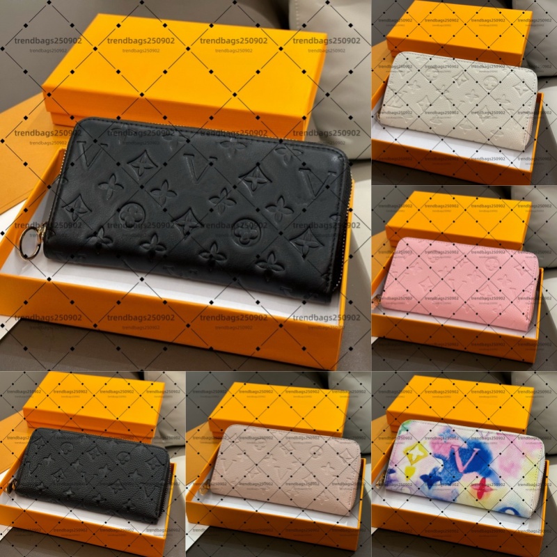 Wholesale Price Designer Wallets Women Wallet High Quality Genuine Leather Men purses Ladies Long Zipper Purse Checked Embossed Flowers 20CM Walletes