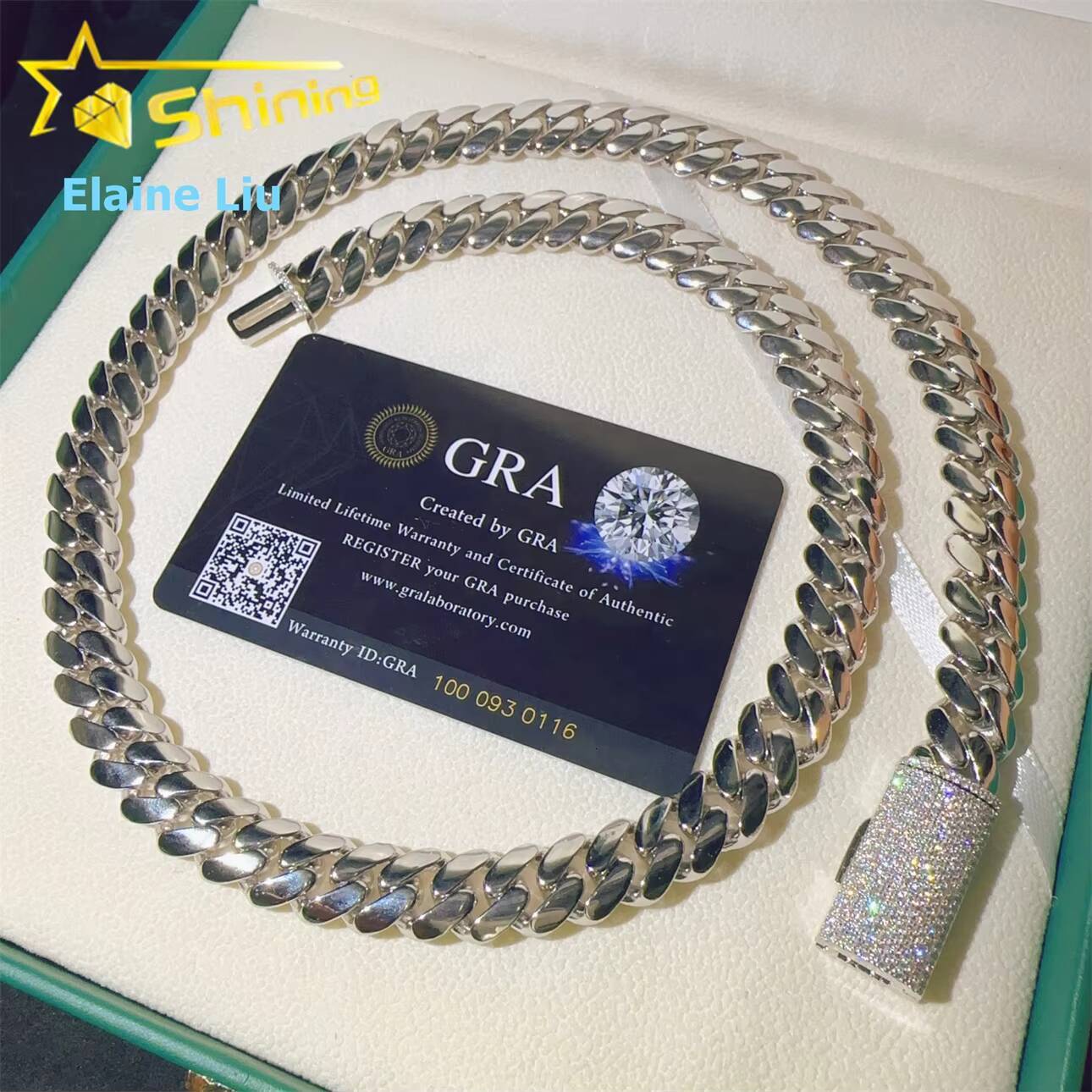 VVS Moissanite 12mm Sterling Silver 925 Hip Hop Chain VVS Fine Jewelry Miami Cuban Link Chain Moissanite Necklace