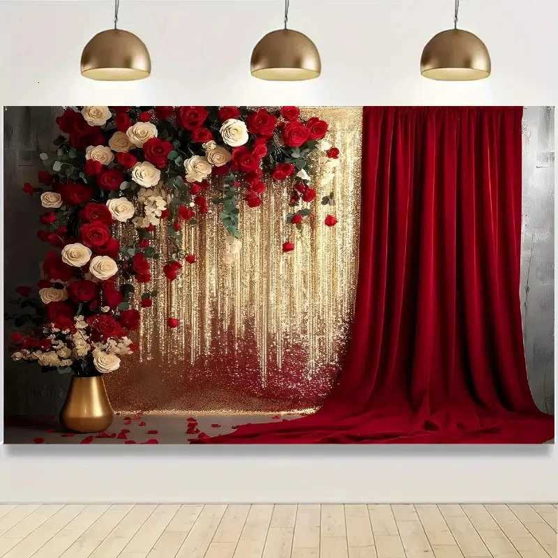 1pc flower red curtain background banner suitable for wedding party decoration photography background garden decoration X251218