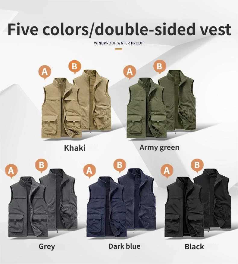 Autumn and winter casual workwear double-sided vest mens waistcoat casual multi-pocket photography and fishing waistcoatG251218
