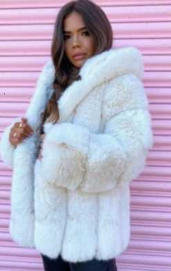 Fur fox fur imitation fur coat for women, with a hood and a patchwork design, long and wide style, available in stock H251215