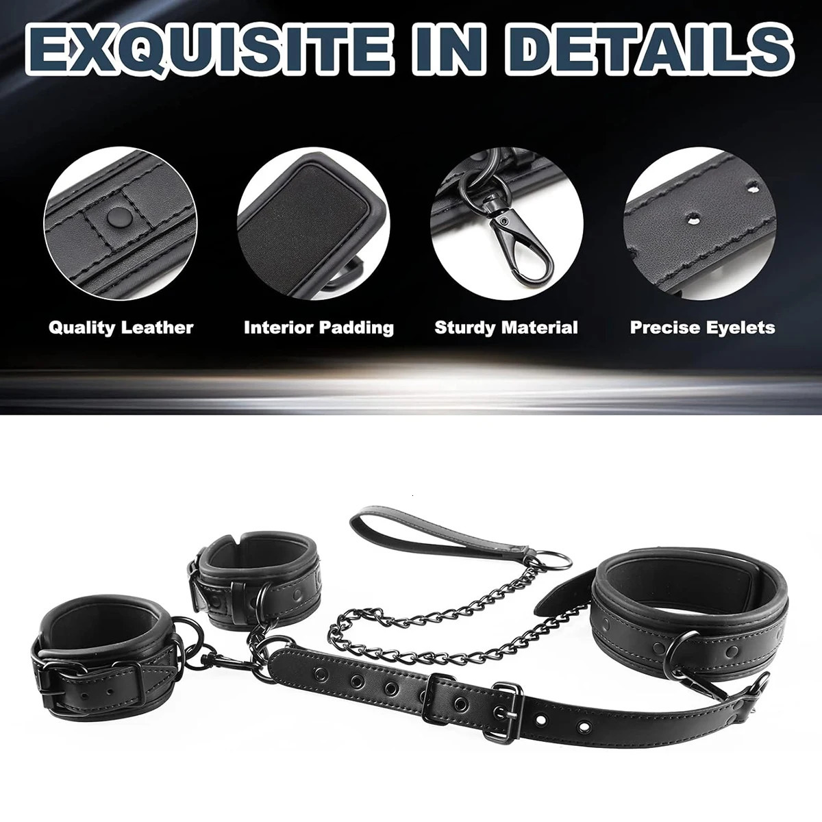 Neck to Wrist BDSM Bondage Sex Restraints Kit Couples Sex Toys Bondage Set With Chain Leash Back Handcuff Collar Slave Role Play 251217 - view 3