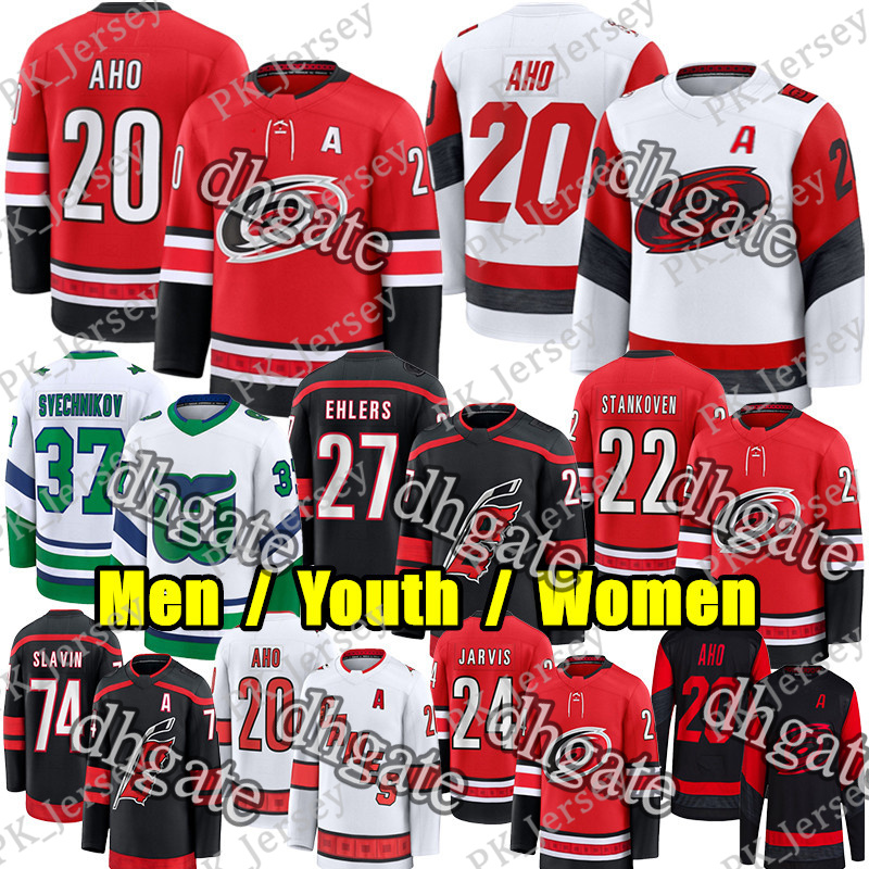 #20 Sebastian Aho carolina hockey jersey #27 Nikolaj Ehlers Seth Jarvis Andrei Svechnikov hurricane jersey Hall K'Andre Miller Logan Stankoven Jaccob Slavin jerseys