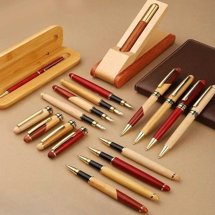 Cust Bamboo Wooden Signature Ballpoint Pen Laser Personalize Cpany Name Maple Beech Wood Business Graduation Box Gift Y251218