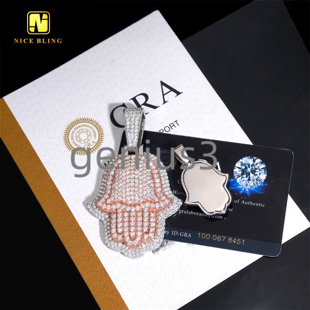Iced Out Hip Hop Rapper Jewelry Pendant Custom Diamond Two Tone White Rose Gold 925 Silver VVS Moissanite Hamsa Pendant Necklace