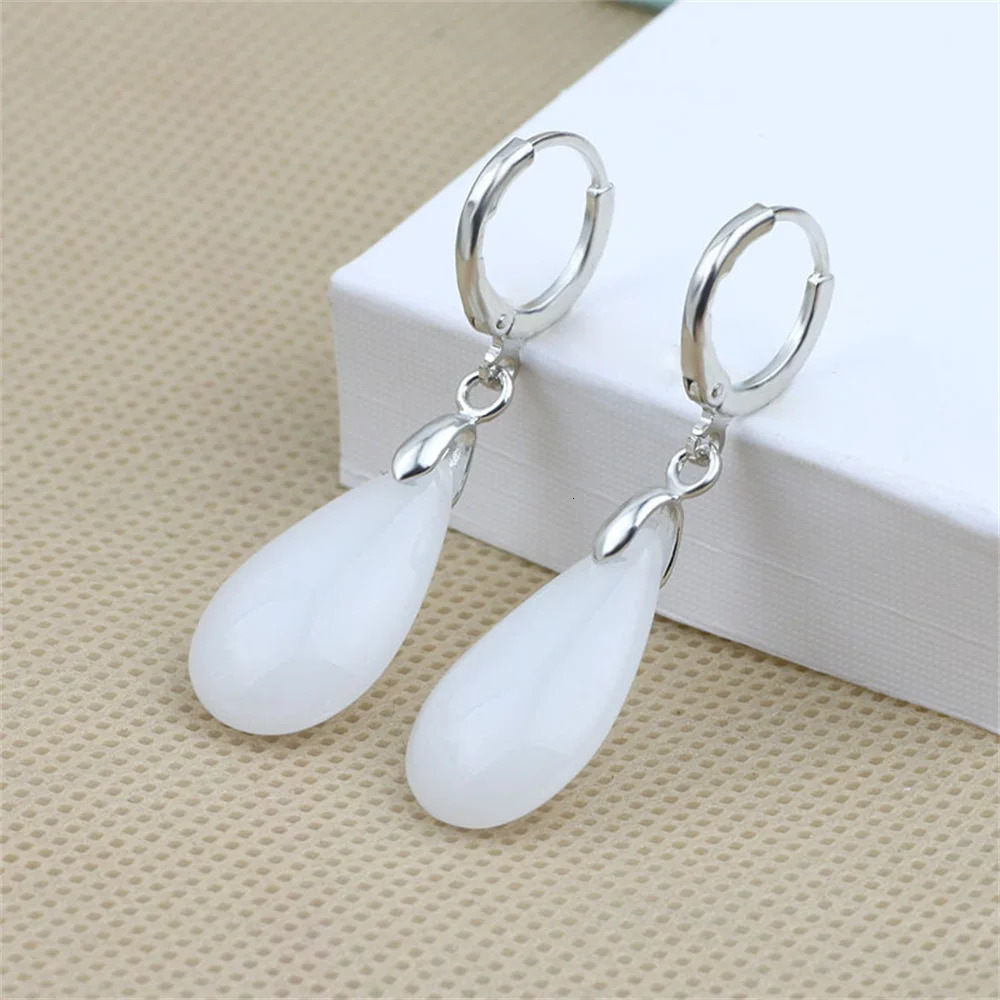Natural White Green Jade Water Drop Hoop Earring for Woman Trendy Jade Dangle Earrings Vintage Stone Bridal Jewelry Girls Gift 251215 - view 4