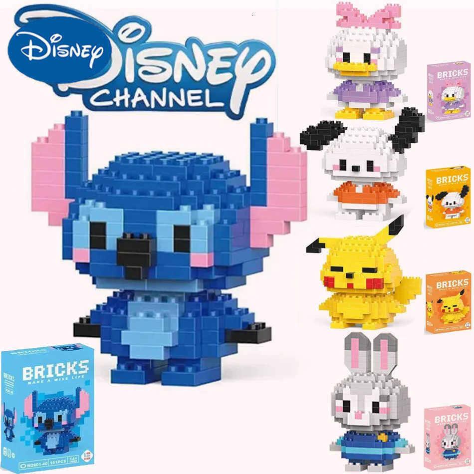 Disney LiLo Stitch Toys Building Blocks Pikechu lega Anime Cartoon Character Model Building Blocks Toy for children Gift H2512181