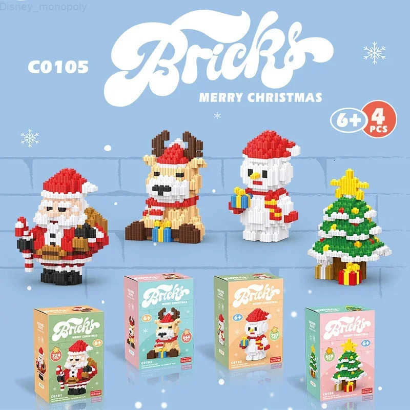 Disney Christmas Tree Snowman Mini Building Blocks Cute Santa Claus Assembled Cartoon Deer Model Figure Micro Brick Toys For Kids Gifts H251218