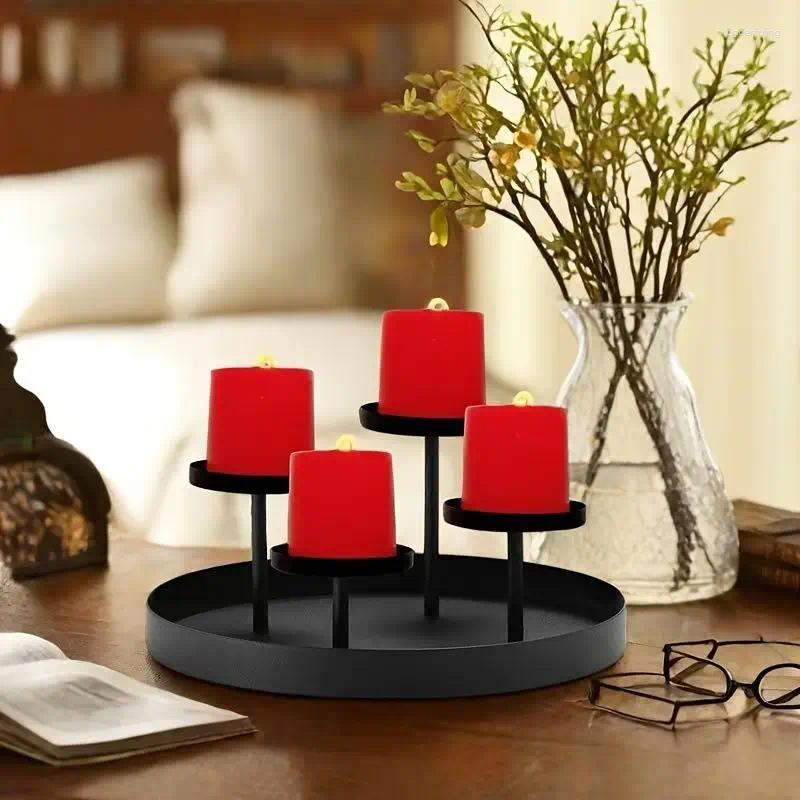 Candle Holders Christmas Holder Round Tray Metal Centerpieces For Tables Holiday Party Decorations Wedding H260310