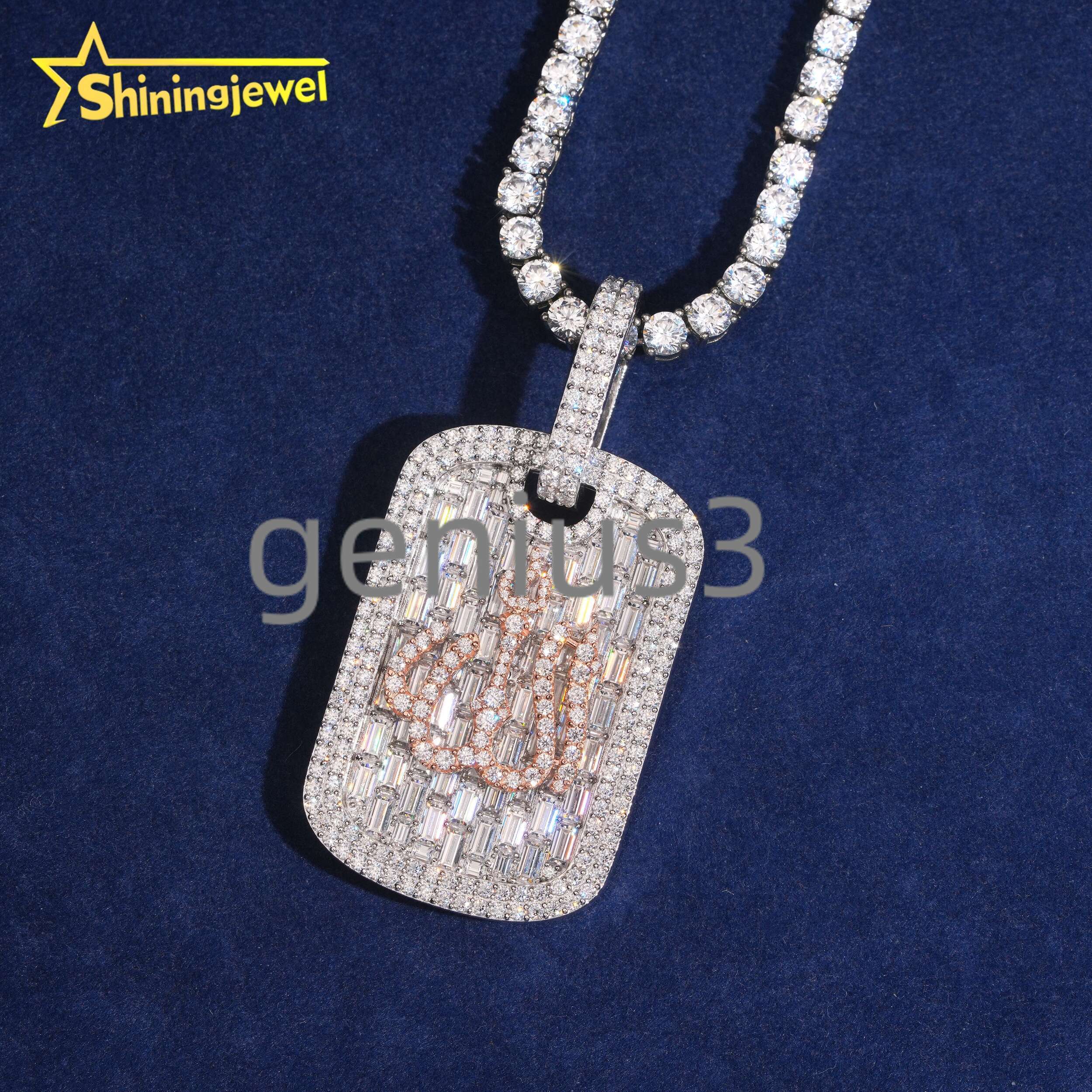 Hip Hop Jewelry 925 Silver Moissanite Hip Hop Pendant Dog Tag Pendant Unisex Charm Iced Out Pendant Pass Diamond Tester