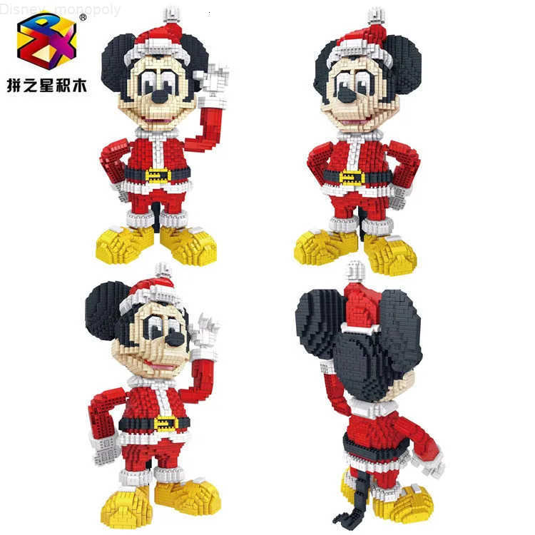 Disney Donald Duck Micro Blocks Christmas Mickey Mouse Figures Cartoon DIY Model Mini Bricks 3D Puzzle Toys For Kids Santa Gift H251218
