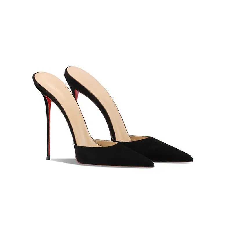 2025 new black suede high-heeled slippers with a warm and sexy temperament pointed and slim heels for women Z251218