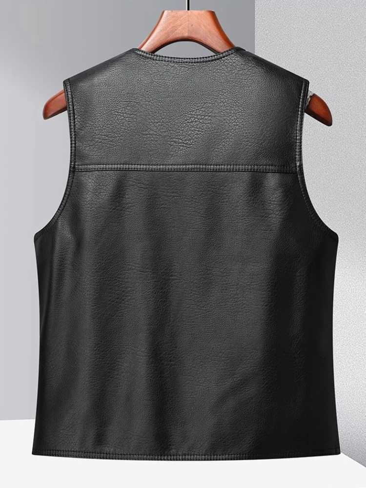 Mens Warm Fleece Lined Leather Vest for Elderly Fathers Thickened Winter Gilet for Grandpas Senior Mens Casual Warm VestG251218