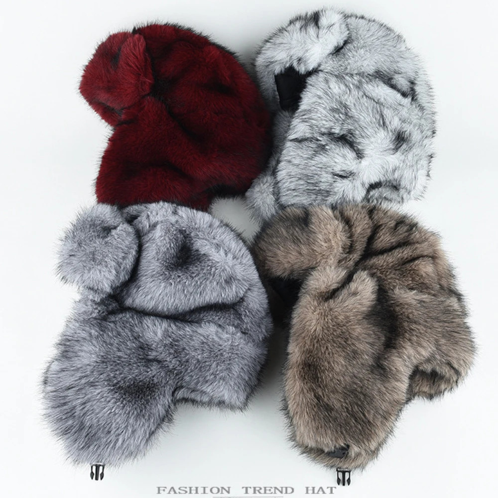 HT4993 Bomber Hat Thick Warm Winter Fluffy Fur Hats for Men Women Windproof Snow Ski Earflap Cap Male Female Russian Hat Ushanka 251218