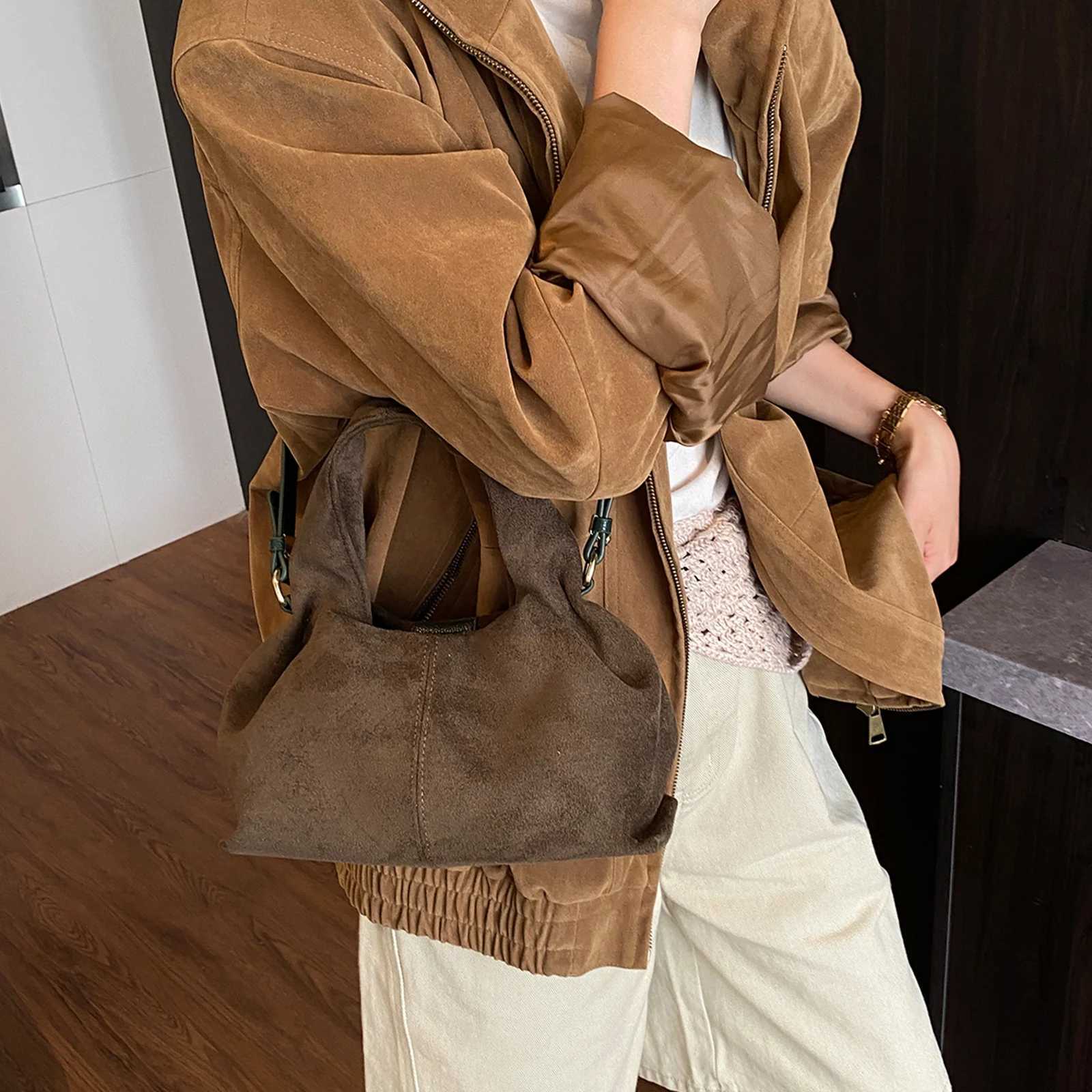 Faux Suede Crossbody Bag Fashion Handbag with Adjustable Strap Commuter Bag for Women Work Shopping Travel DailyT251218