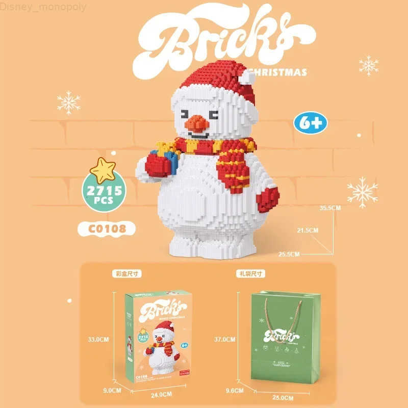 Disney Christmas Tree Snowman Mini Building Blocks Cute Santa Claus Assembled Cartoon Deer Model Figure Micro Brick Toys For Kids Gifts H251218
