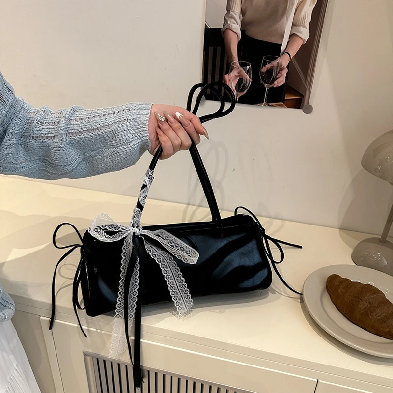 French Elegant Square Bag Korean Bow Decoration Pu High-quality Bag Niche Simple Ballet Style Shoulder Bag Casual Women Bags 251217