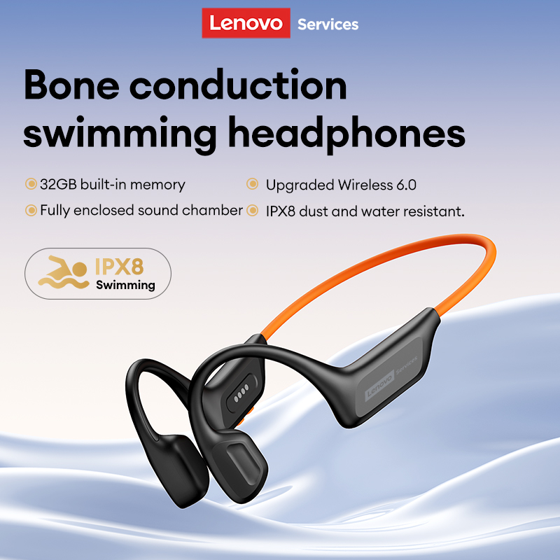 Lenovo S106 Bone Conduction Bluetooth Headphones IPX8 Waterproof Rating Long Battery Life Comfortable Stereo Sound Outdoor Sports Swimming Earphones